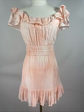 LoveShackFancy Kamie Peach Cream Twist Hand-Dyed Ruffle Mini Dress Size S